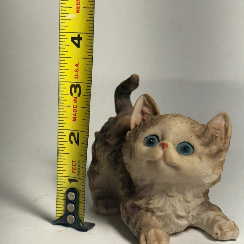 Vintage Kitten Figurine Brown & White Cat with Blue Eyes – 1990s Walmart
